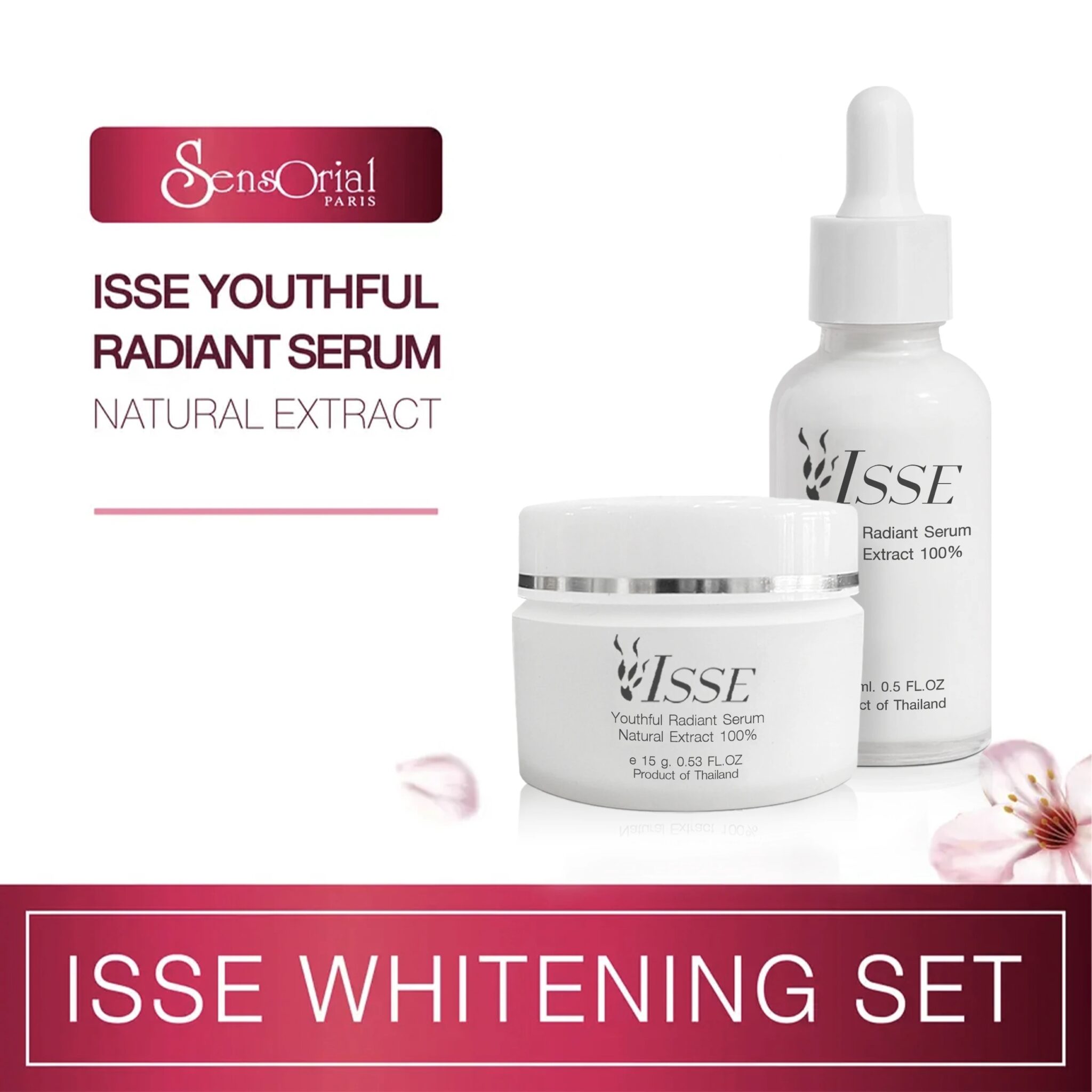 ISSE Youthful Radiant Serum and Whitening Set with natural extracts.